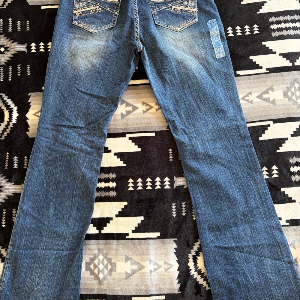 Grace in LA Women's Dark Blue Boot Cut Jeans with Embellished Back Pockets - Picture 3 of 8